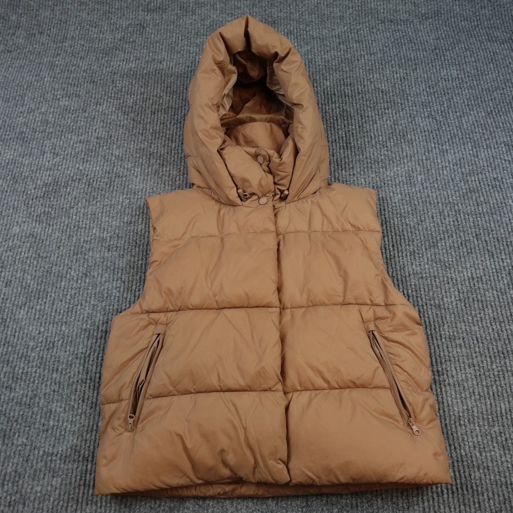 Alo Gold Rush Puffer Vest Womens XXS Brown Hooded Snap Front Insulated WA469R